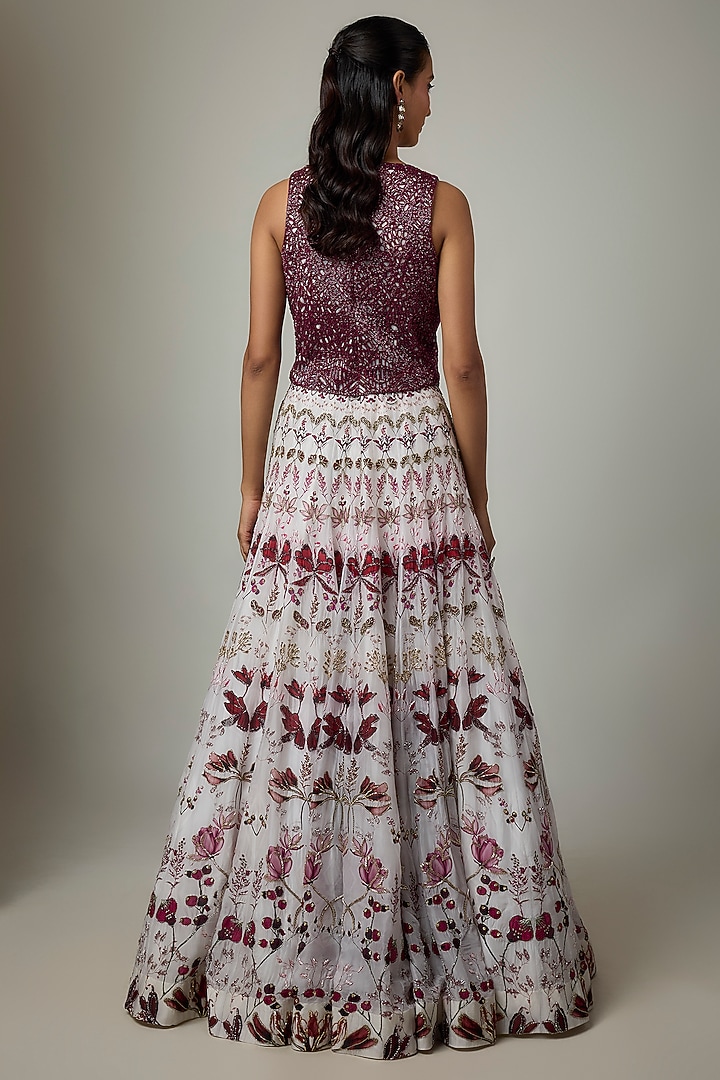 Ivory & Pink Organza Printed Bridal Lehenga Set by Ritika Mirchandani at Pernia's Pop Up Shop