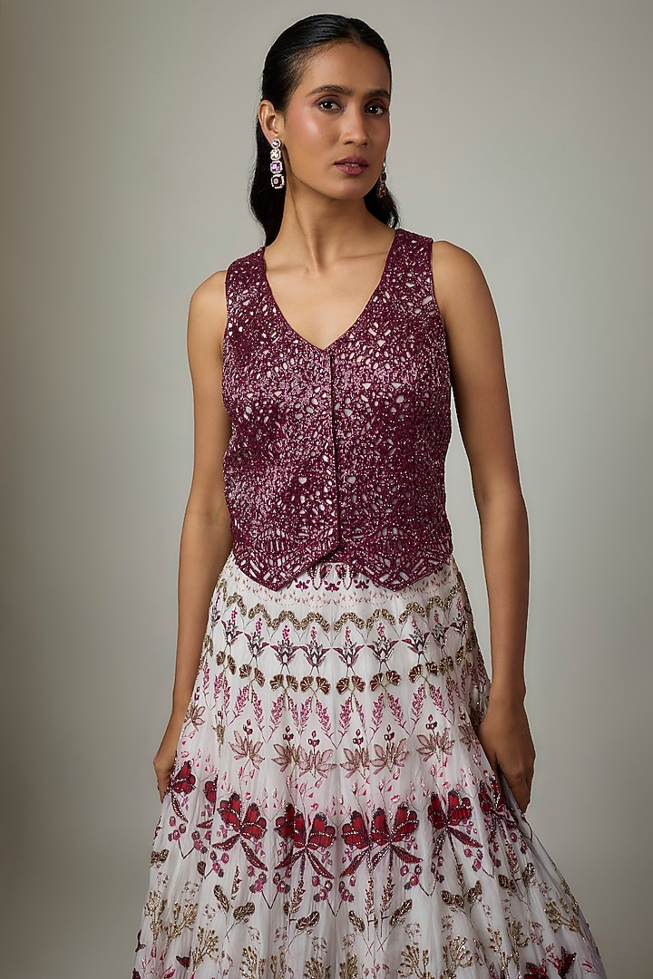 Ivory & Pink Organza Printed Bridal Lehenga Set by Ritika Mirchandani at Pernia's Pop Up Shop