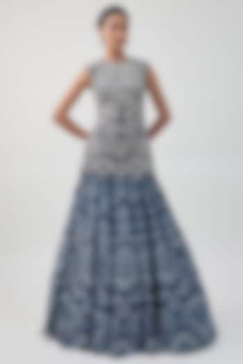 Midnight Blue Georgette Ajrakh Printed Bridal Lehenga Set by Ritika Mirchandani at Pernia's Pop Up Shop