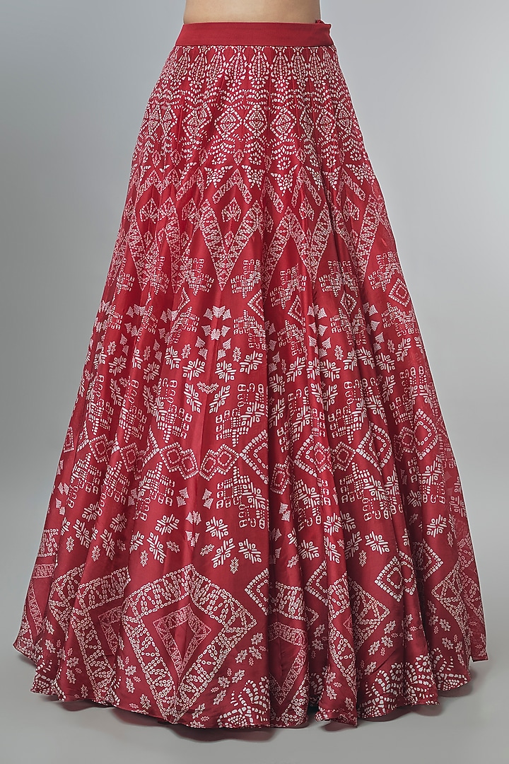 Maroon Red Georgette & Crepe Ajrakh Printed Bridal Lehenga Set by Ritika Mirchandani at Pernia's Pop Up Shop