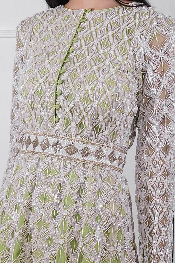 Ivory & Jade Green Hand Embroidered Bridal Sharara Set by Ritika Mirchandani at Pernia's Pop Up Shop