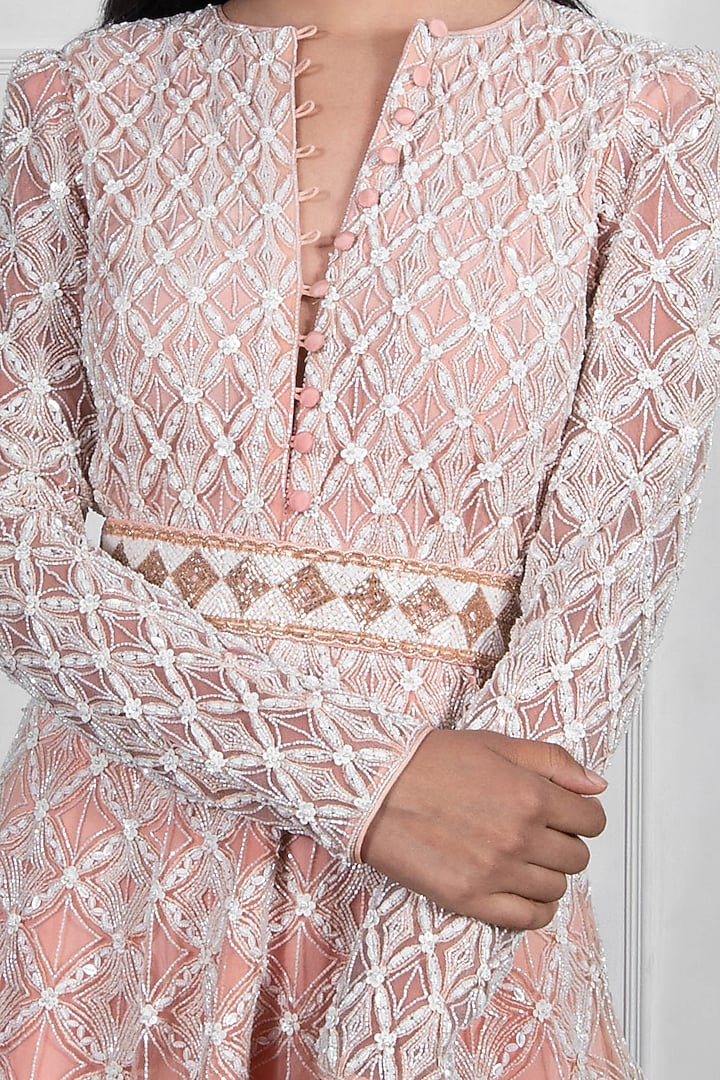 Ivory & Pink Hand Embroidered Bridal Sharara Set by Ritika Mirchandani at Pernia's Pop Up Shop