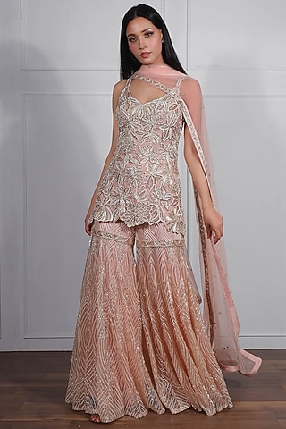 Garima Pink & Gold Hand Embroidered Sharara Set by Ritika Mirchandani