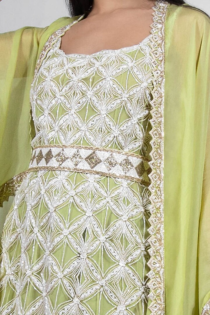 Ivory & Jade Green Hand Embroidered Kurta Set With Cape by Ritika Mirchandani at Pernia's Pop Up Shop