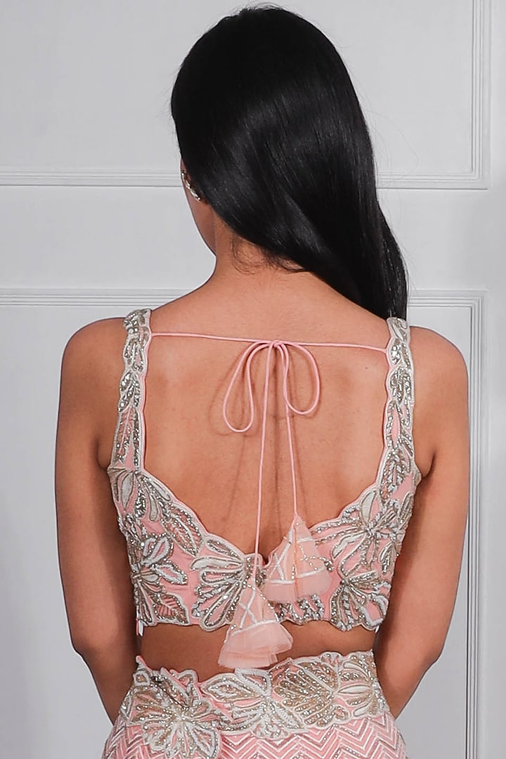 Ivory & Pink Floral Hand Embroidered Bridal Lehenga Set by Ritika Mirchandani at Pernia's Pop Up Shop
