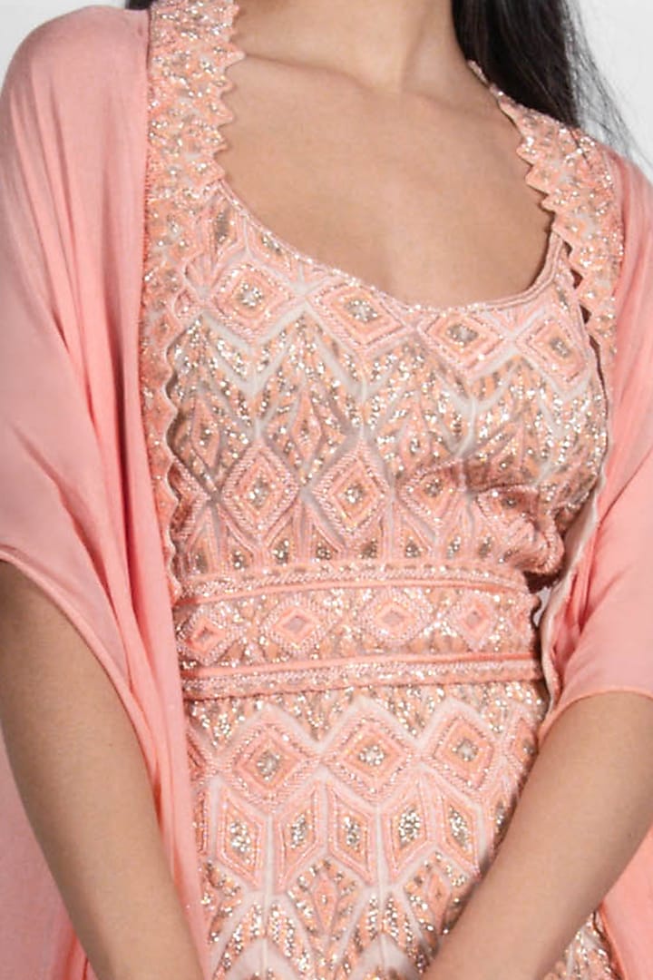 Peach Hand Embroidered Bridal Sharara Set by Ritika Mirchandani at Pernia's Pop Up Shop
