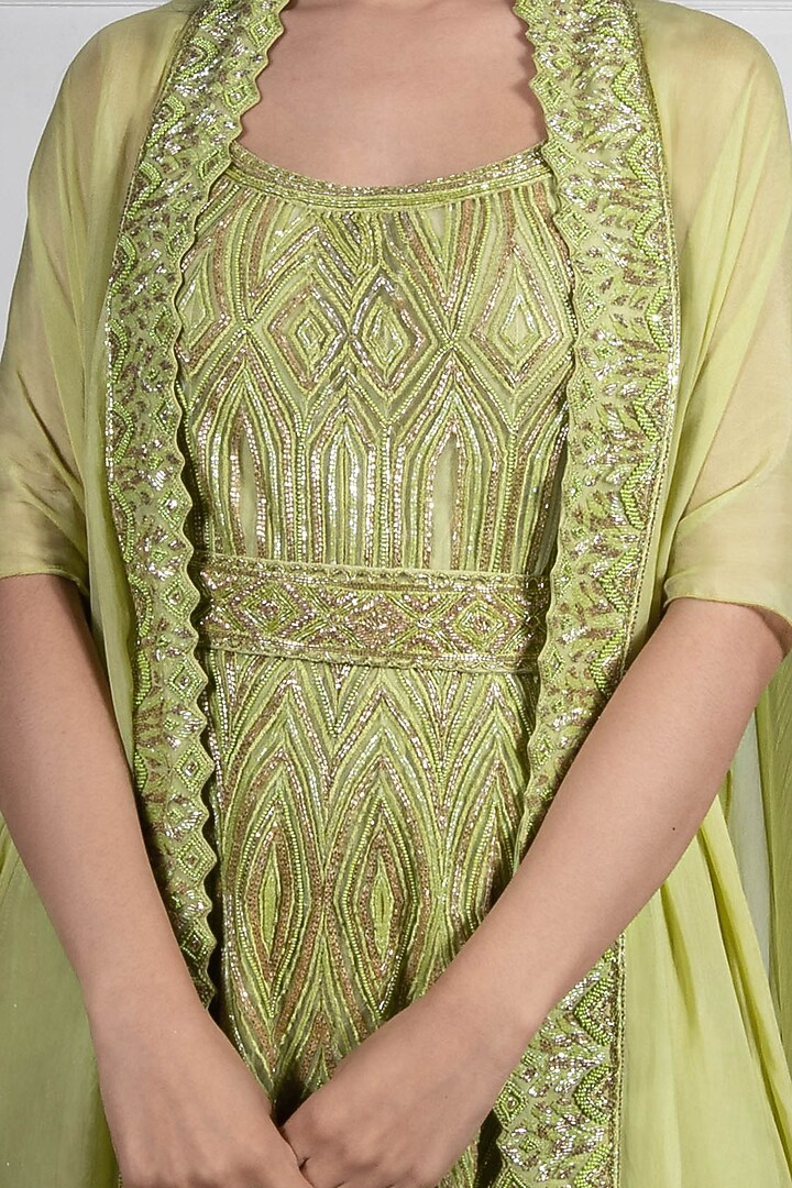 Jade Green Hand Embroidered Bridal Sharara Set by Ritika Mirchandani at Pernia's Pop Up Shop