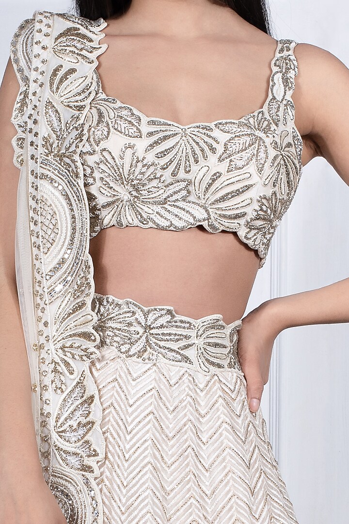 Ivory Hand Embroidered Bridal Lehenga Set by Ritika Mirchandani at Pernia's Pop Up Shop