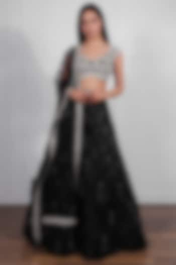 Black Hand Embroidered & Printed Bridal Lehenga Set by Ritika Mirchandani at Pernia's Pop Up Shop