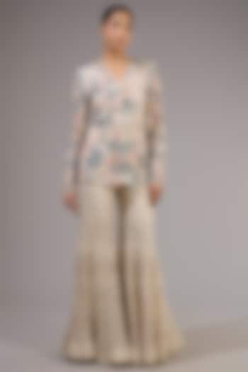 Ivory & Pastel Colored Crepe Bridal Sharara Set by Ritika Mirchandani at Pernia's Pop Up Shop
