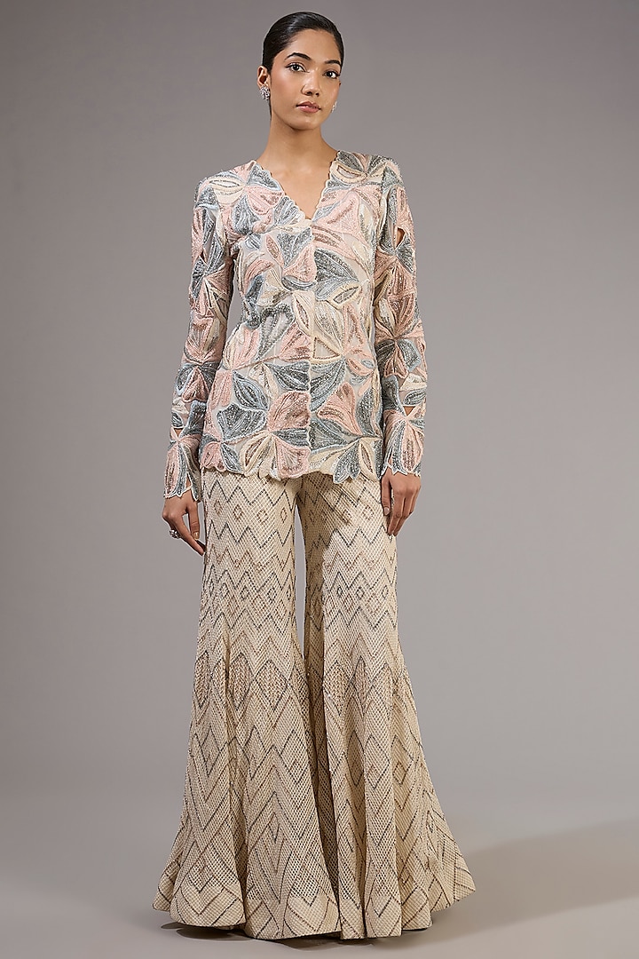 Ivory & Pastel Colored Crepe Bridal Sharara Set by Ritika Mirchandani at Pernia's Pop Up Shop