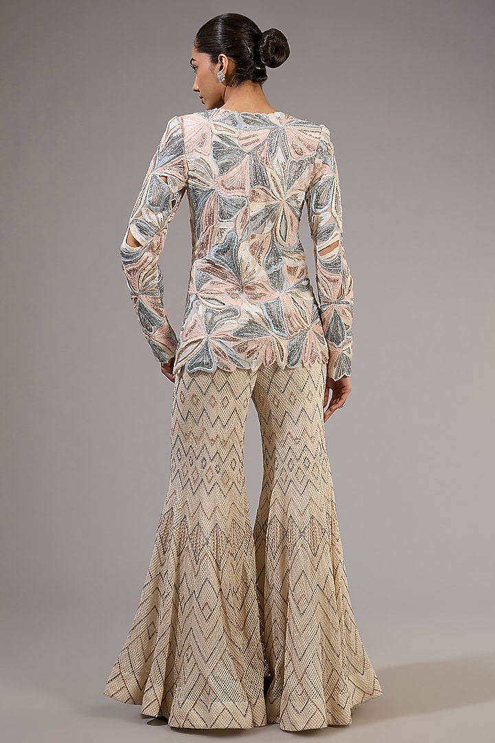 Ivory & Pastel Colored Crepe Bridal Sharara Set by Ritika Mirchandani at Pernia's Pop Up Shop