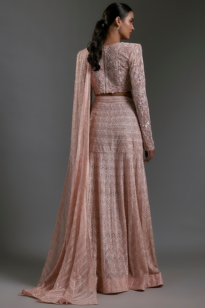Blush Pink Net & Double Georgette Embroidered Pre-Constructed Sare Set by Ritika Mirchandani at Pernia's Pop Up Shop