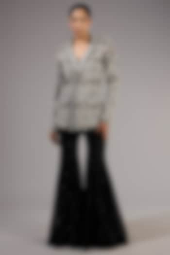 Black Crepe & Double Georgette Embroidered Blazer Set by Ritika Mirchandani at Pernia's Pop Up Shop