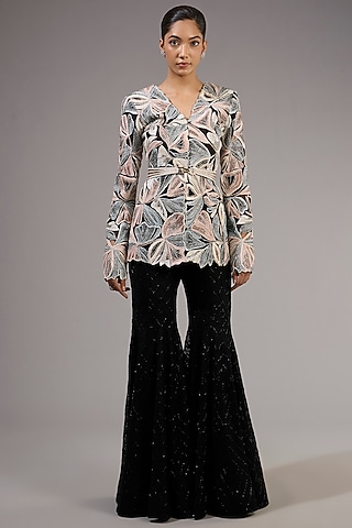 Black Crepe & Double Georgette Sharara Set by Ritika Mirchandani