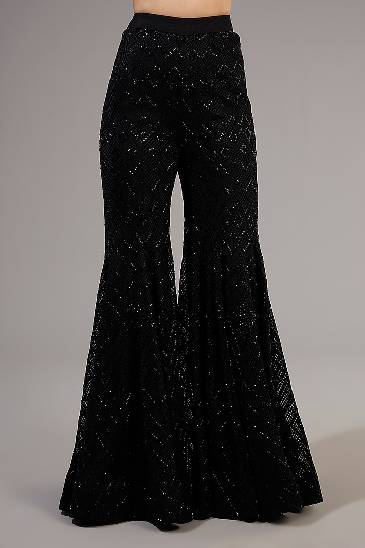 Black Crepe & Double Georgette Bridal Sharara Set by Ritika Mirchandani at Pernia's Pop Up Shop