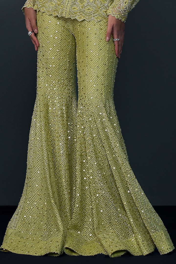 Arctic Lime Double Georgette Bridal Sharara Set by Ritika Mirchandani at Pernia's Pop Up Shop