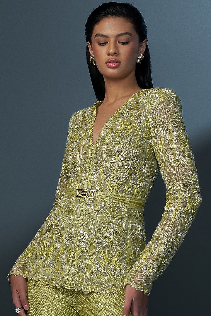 Arctic Lime Double Georgette Bridal Sharara Set by Ritika Mirchandani at Pernia's Pop Up Shop