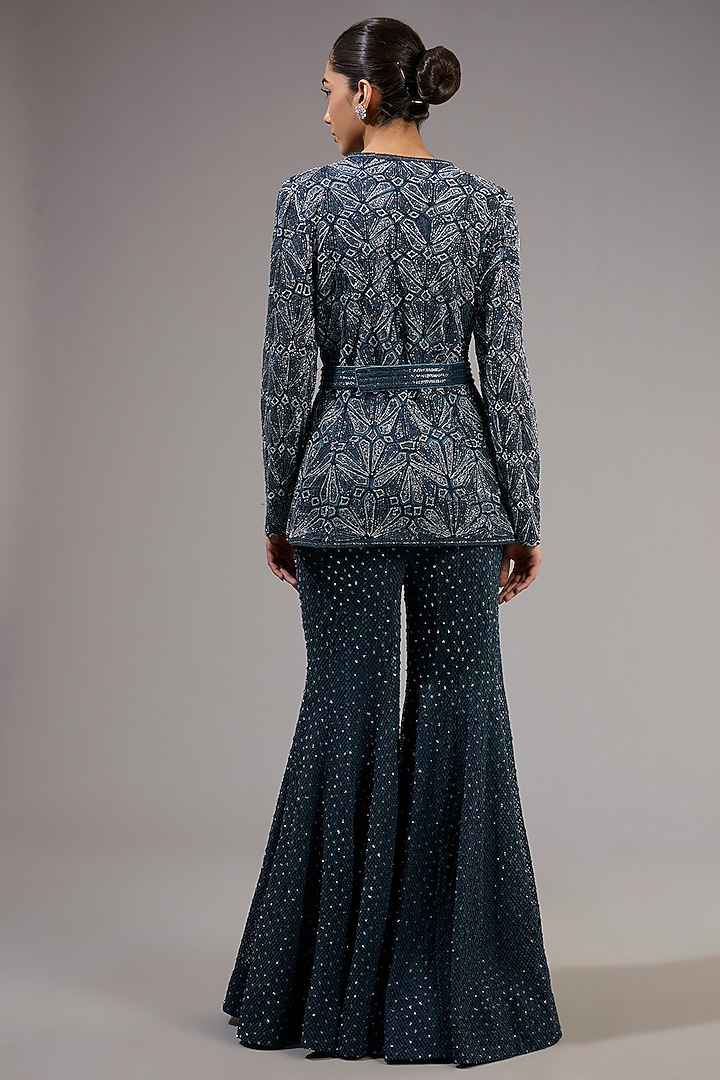 Midnight Blue Crepe & Double Georgette Bridal Sharara Set by Ritika Mirchandani at Pernia's Pop Up Shop