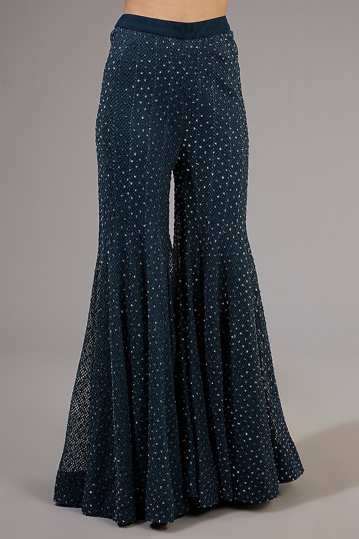 Midnight Blue Crepe & Double Georgette Bridal Sharara Set by Ritika Mirchandani at Pernia's Pop Up Shop