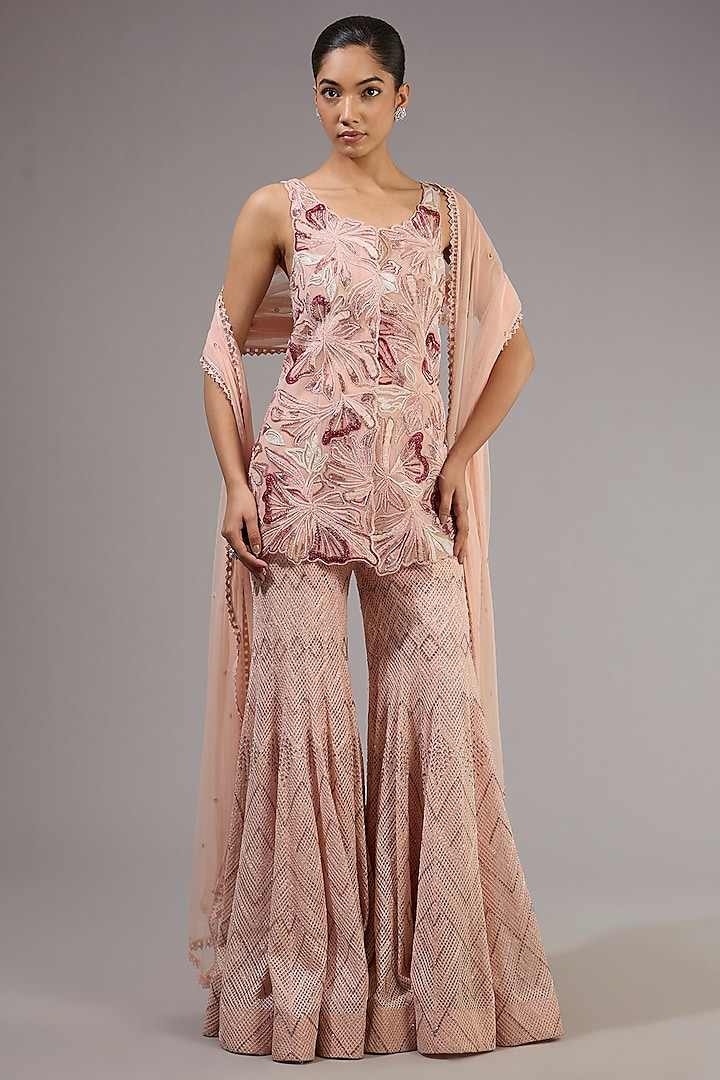 Blush Pink Crepe & Double Georgette Bridal Sharara Set by Ritika Mirchandani at Pernia's Pop Up Shop