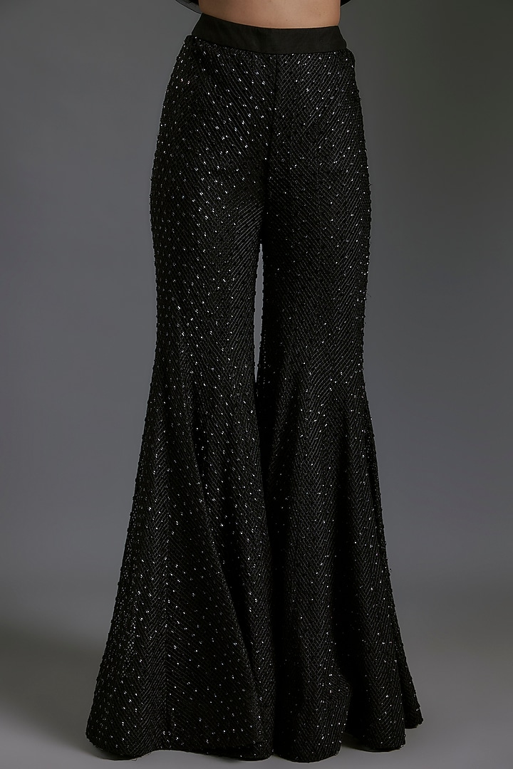 Black Crepe & Double Georgette Bridal Sharara Set by Ritika Mirchandani at Pernia's Pop Up Shop
