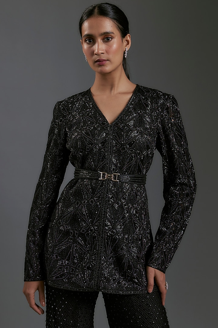 Black Crepe & Double Georgette Bridal Sharara Set by Ritika Mirchandani at Pernia's Pop Up Shop