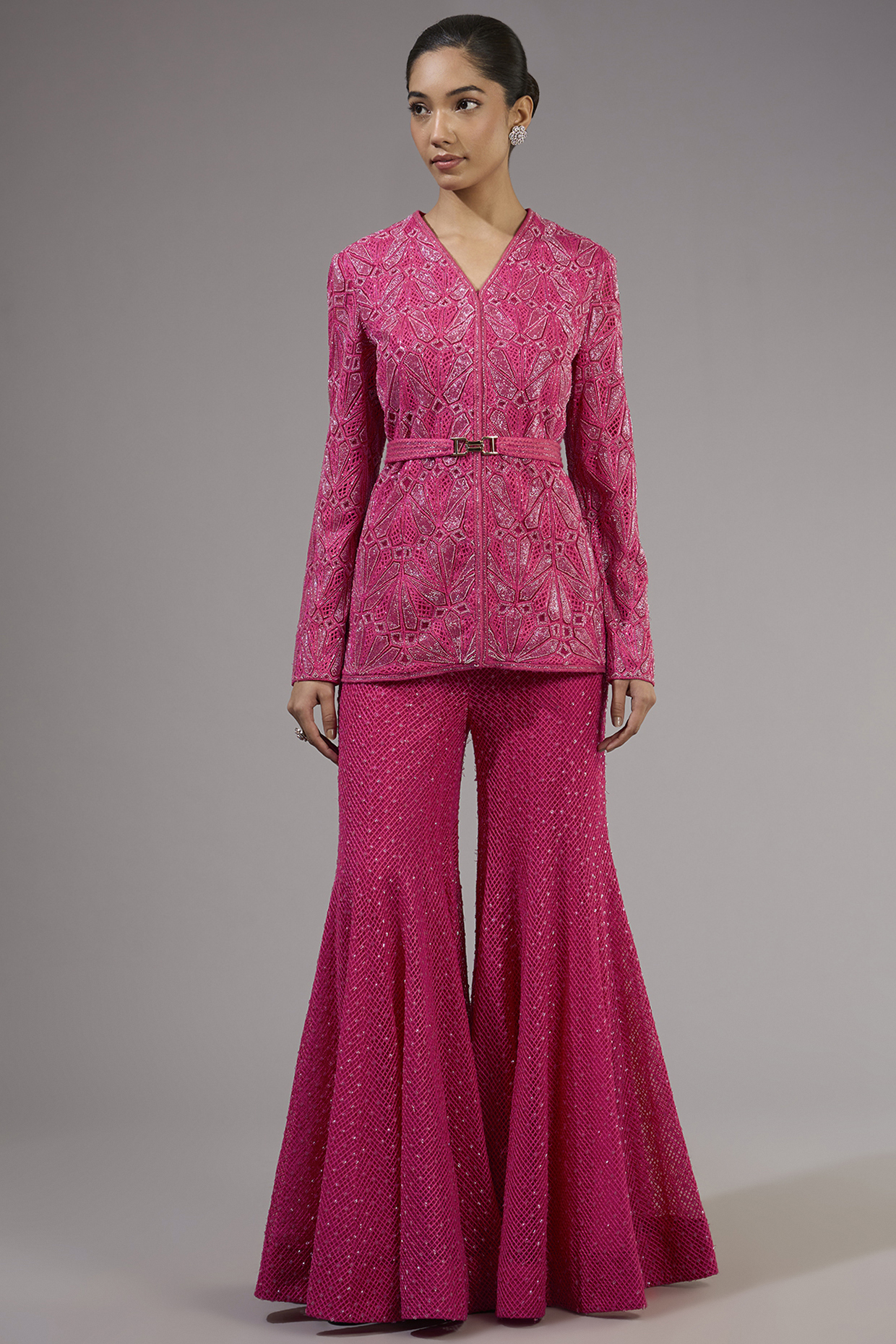 Fuchsia Crepe & Double Georgette Bridal Sharara Set by Ritika Mirchandani at Pernia's Pop Up Shop