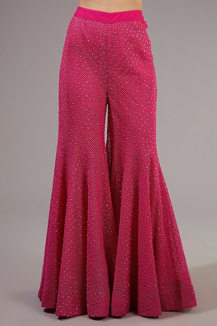 Fuchsia Crepe & Double Georgette Bridal Sharara Set by Ritika Mirchandani at Pernia's Pop Up Shop