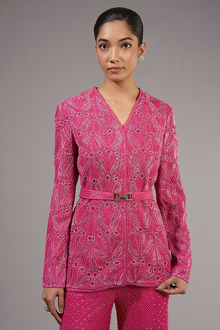 Fuchsia Crepe & Double Georgette Bridal Sharara Set by Ritika Mirchandani at Pernia's Pop Up Shop