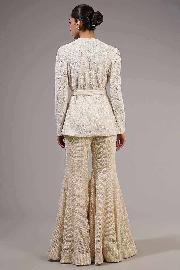Ivory Crepe & Double Georgette Bridal Sharara Set by Ritika Mirchandani at Pernia's Pop Up Shop