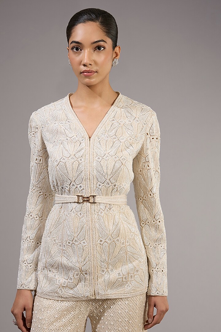 Ivory Crepe & Double Georgette Bridal Sharara Set by Ritika Mirchandani at Pernia's Pop Up Shop