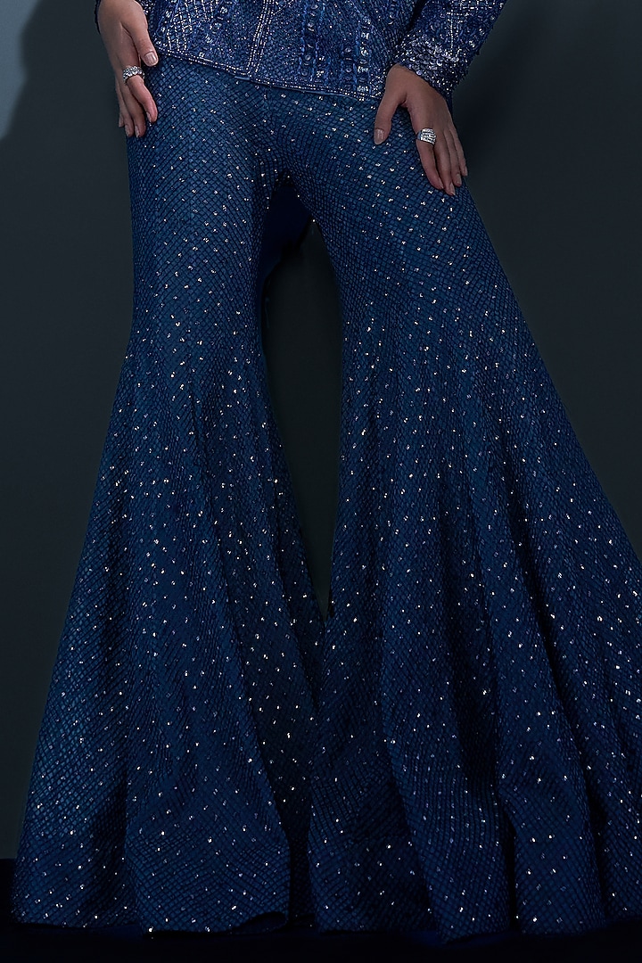 Midnight Blue Double Georgette Kurta Set by Ritika Mirchandani at Pernia's Pop Up Shop