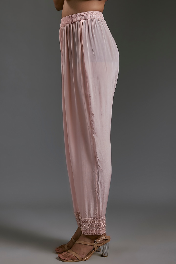 Rose Pink Crepe & Double Georgette Thread Embroidered Kaftan Set by Ritika Mirchandani at Pernia's Pop Up Shop