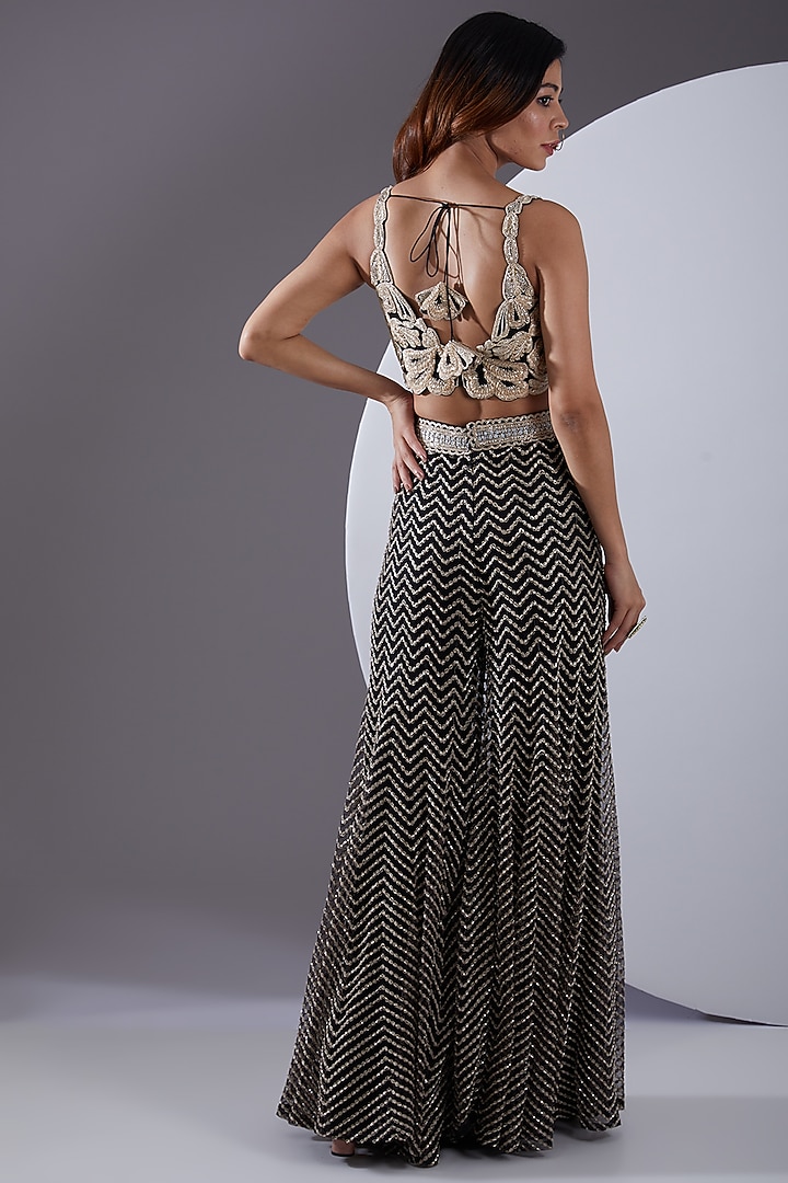 Black Crepe & Double Georgette Abstract Bridal Sharara Set by Ritika Mirchandani at Pernia's Pop Up Shop