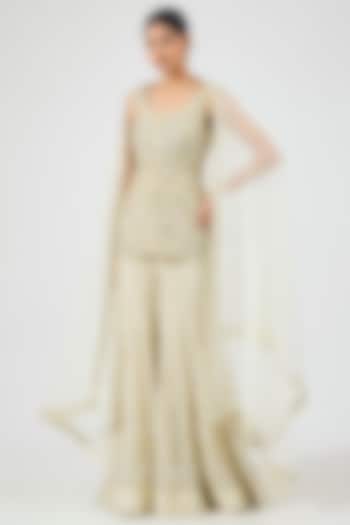 Lime Green Crepe Crystal Embroidered Bridal Sharara Set by Ritika Mirchandani at Pernia's Pop Up Shop