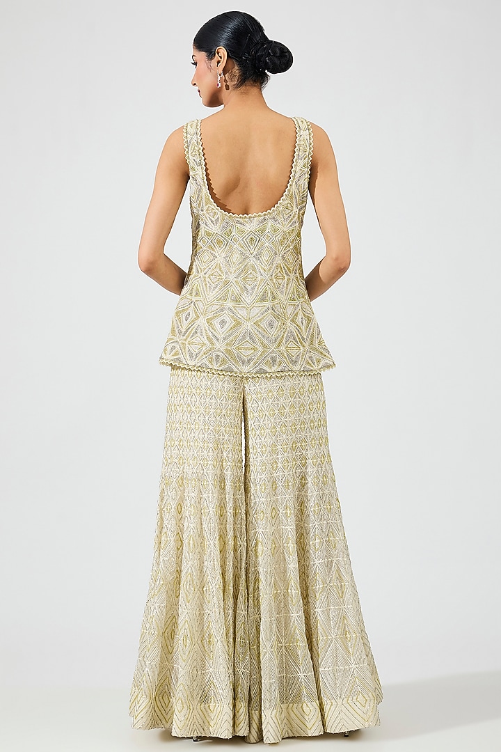 Lime Green Crepe Crystal Embroidered Bridal Sharara Set by Ritika Mirchandani at Pernia's Pop Up Shop