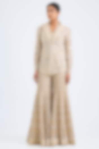 Ivory & Gold Double Georgette Dori Embroidered Bridal Sharara Set by Ritika Mirchandani at Pernia's Pop Up Shop