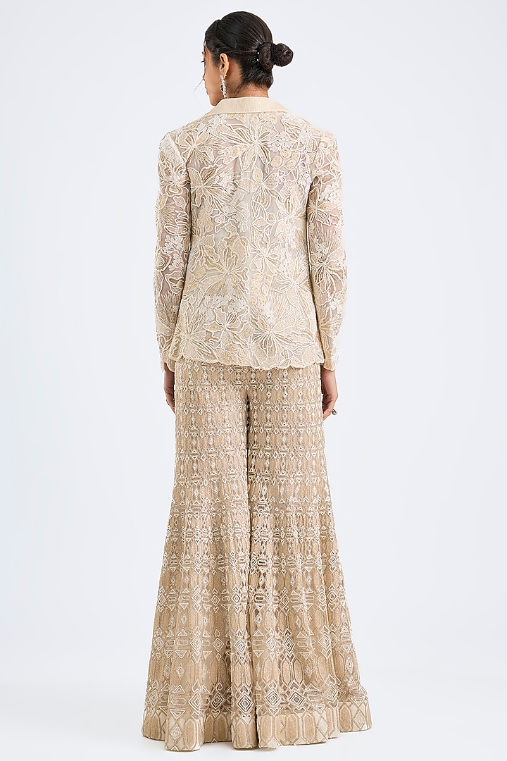 Ivory & Gold Double Georgette Dori Embroidered Bridal Sharara Set by Ritika Mirchandani at Pernia's Pop Up Shop