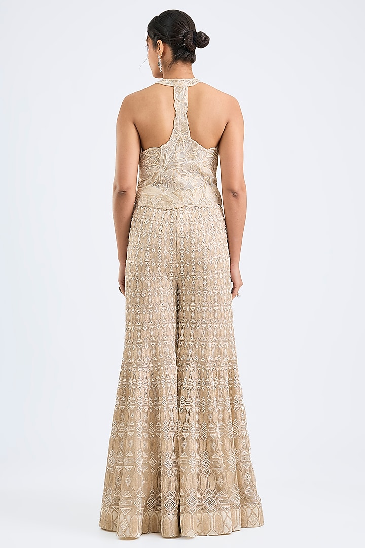 Ivory & Gold Double Georgette Dori Embroidered Bridal Sharara Set by Ritika Mirchandani at Pernia's Pop Up Shop