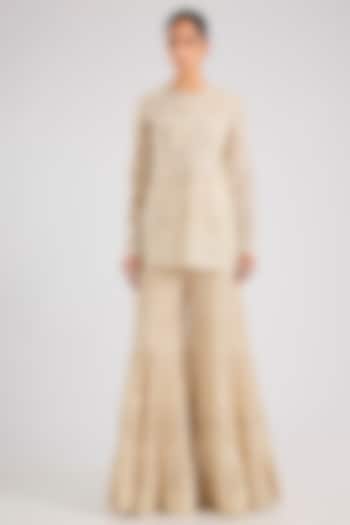 Ivory Double Georgette Thread Embroidered Bridal Sharara Set by Ritika Mirchandani at Pernia's Pop Up Shop