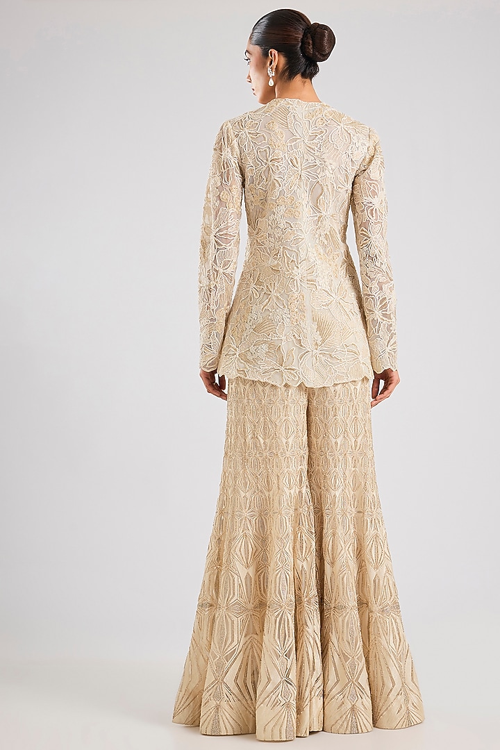 Ivory Double Georgette Thread Embroidered Bridal Sharara Set by Ritika Mirchandani at Pernia's Pop Up Shop