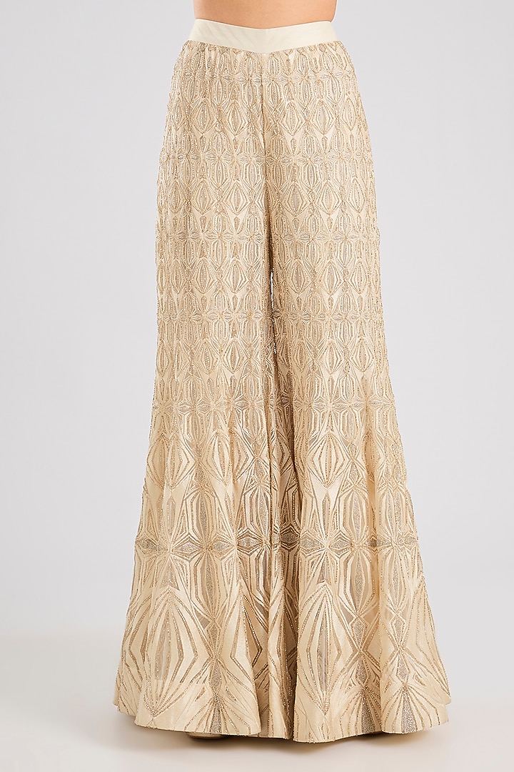 Ivory Double Georgette Thread Embroidered Bridal Sharara Set by Ritika Mirchandani at Pernia's Pop Up Shop