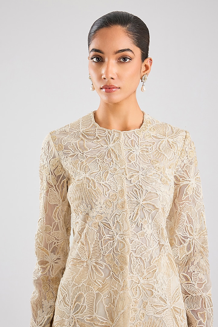 Ivory Double Georgette Thread Embroidered Bridal Sharara Set by Ritika Mirchandani at Pernia's Pop Up Shop