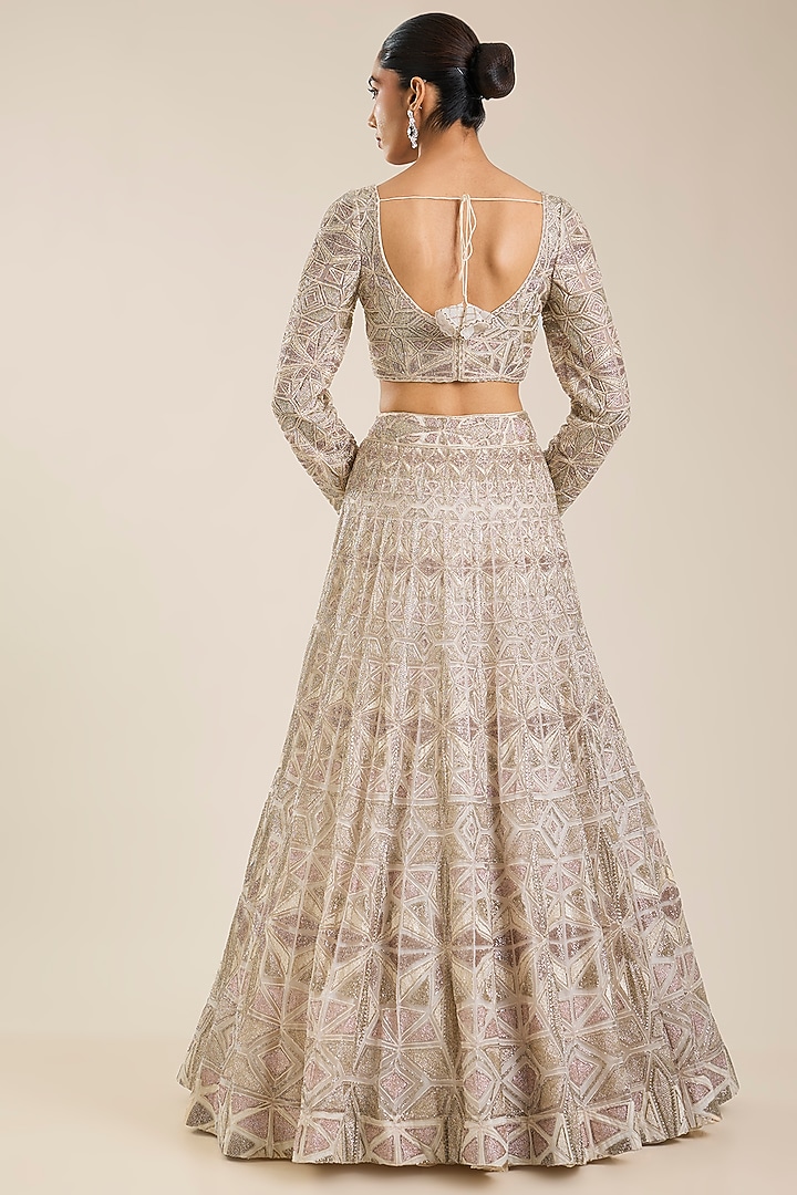 Pink-Ivory Double Georgette & Net Embroidered Bridal Lehenga Set by Ritika Mirchandani at Pernia's Pop Up Shop