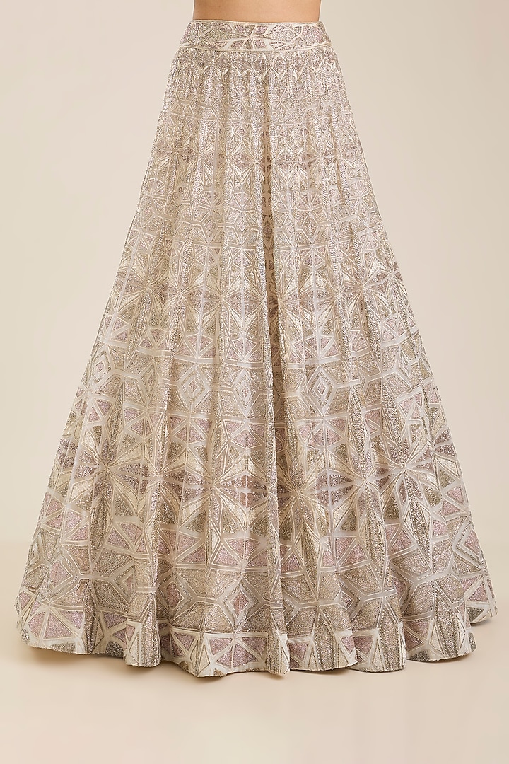 Pink-Ivory Double Georgette & Net Embroidered Bridal Lehenga Set by Ritika Mirchandani at Pernia's Pop Up Shop
