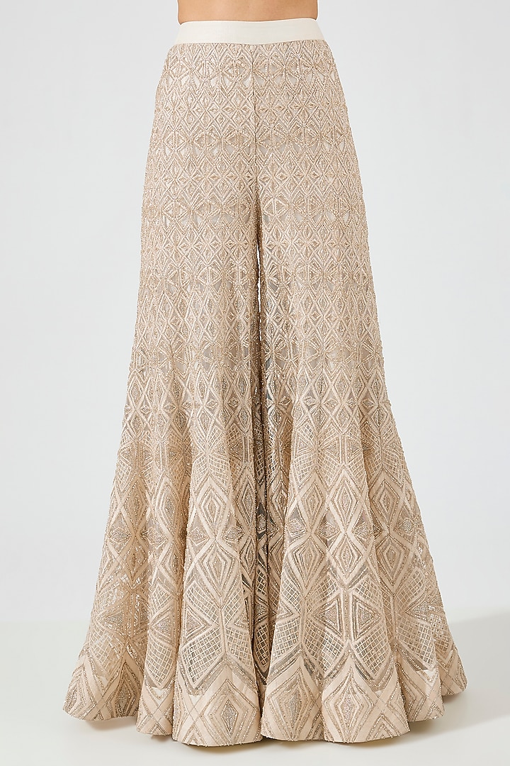 Ivory Gold Crepe Crystal Embroidered Bridal Sharara Set by Ritika Mirchandani at Pernia's Pop Up Shop
