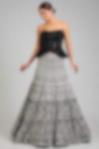 Silver & Black Crepe Bridal Lehenga Set by Ritika Mirchandani at Pernia's Pop Up Shop