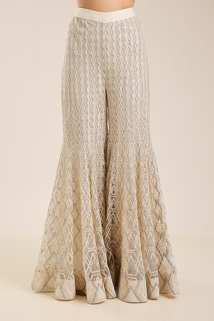 Ivory-Gold Double Georgette & Net Embroidered Bridal Sharara Set by Ritika Mirchandani at Pernia's Pop Up Shop