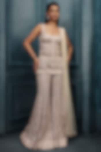 Pink & Ivory Crepe Crystal Embroidered Bridal Sharara Set by Ritika Mirchandani at Pernia's Pop Up Shop